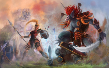 Картинка фэнтези красавицы+и+чудовища девушка воин схватка существо