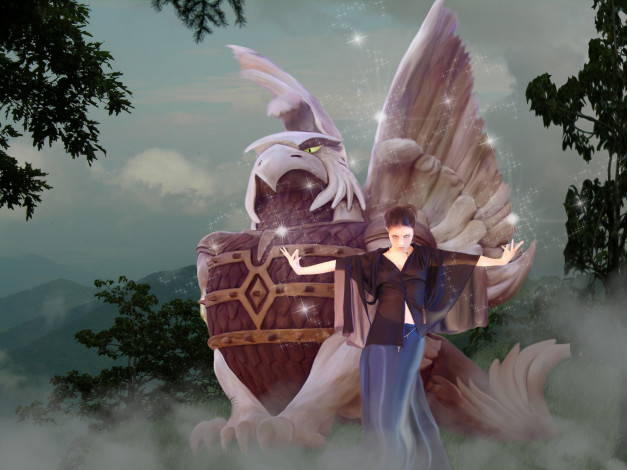 Обои картинки фото разное, компьютерный дизайн, статуя, взгляд, фон, девушка