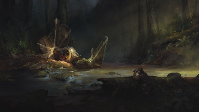 Обои картинки фото фэнтези, _star wars, звездные, войны, иной, мир, челнок, лес, наблюдатель