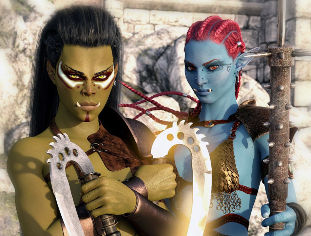 Обои картинки фото 3д графика, существа , creatures, девушки, взгляд, фон