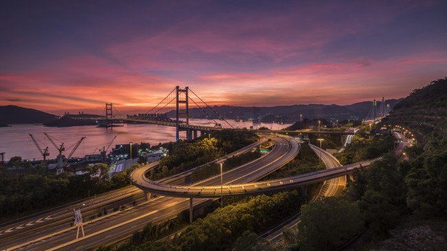 Обои картинки фото tsing ma bridge&, 65292, hongkong, города, гонконг , китай, простор