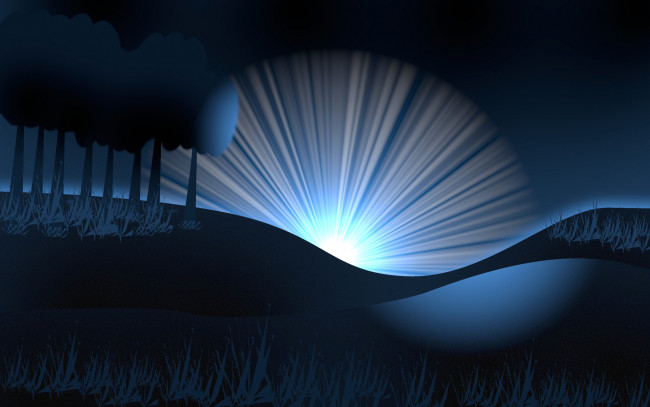 Обои картинки фото векторная графика, природа , nature, восход, холмы, деревья