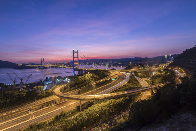 Обои картинки фото tsing ma bridge&, 65292, hongkong, города, гонконг , китай, простор