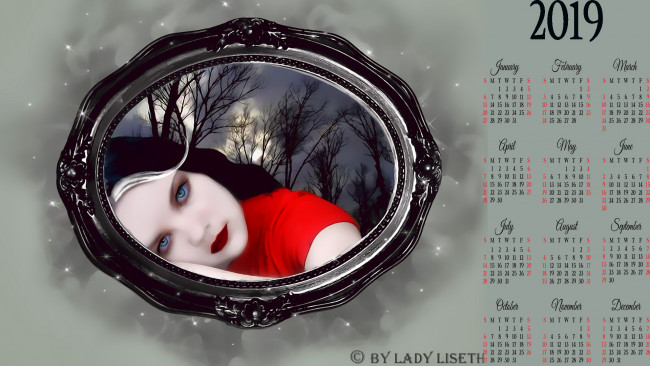 Обои картинки фото календари, фэнтези, портрет, взгляд, лицо, девушка, рамка