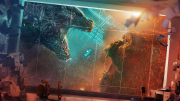 Картинка godzilla+vs +kong+ +2021+ кино+фильмы +kong годзилла против конга постер боевик фантастика