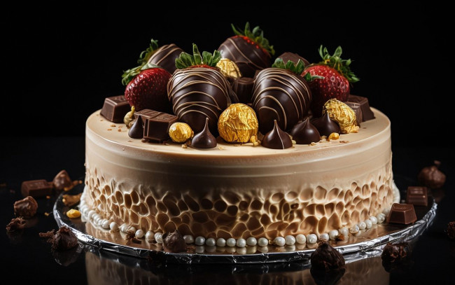 Обои картинки фото еда, торты, шоколад, торт, клубника
