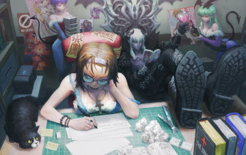 Картинка аниме angels demons недовольство кот дьявол демоны книги the devil reads a light novel