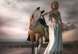 Картинка 3д графика people люди девушка лошадь