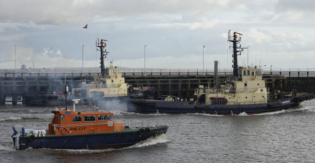 Обои картинки фото корабли, разные, вместе, лоцманский, катер, буксиры