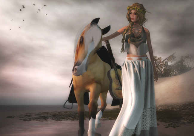 Обои картинки фото 3д, графика, people, люди, девушка, лошадь