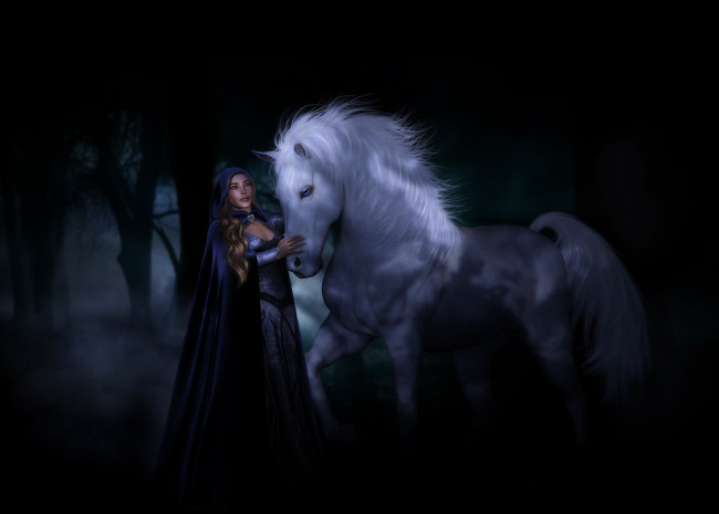 Обои картинки фото 3д, графика, people, люди, девушка, лошадь