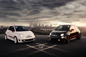 Картинка 2012+abarth+500 автомобили fiat сумерки черный abarth белый