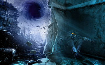 Картинка фэнтези люди черная дыра человек романтика апокалипсиса арт