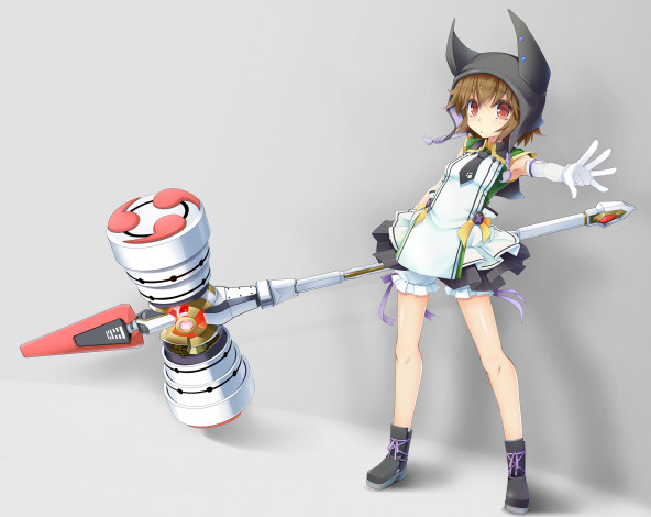 Обои картинки фото аниме, -weapon,  blood & technology, девушка, капюшон, оружие