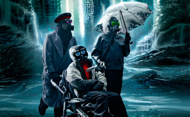 Обои картинки фото фэнтези, люди, противогазы, парни, трое, романтика, апокалипсиса, арт