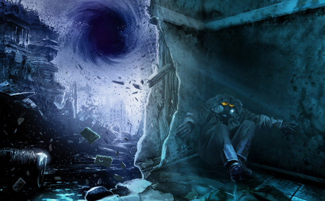 Обои картинки фото фэнтези, люди, черная, дыра, человек, романтика, апокалипсиса, арт