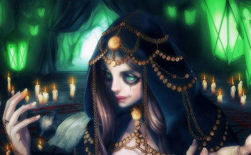 Картинка фэнтези девушки светильники кровь жертва свечи девушка ведьма