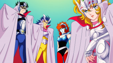 Картинка saint+seiya аниме девушки парни взгляд фон
