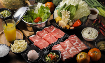 Картинка еда разное сок мороженое рис грибы помидор овощи мясо