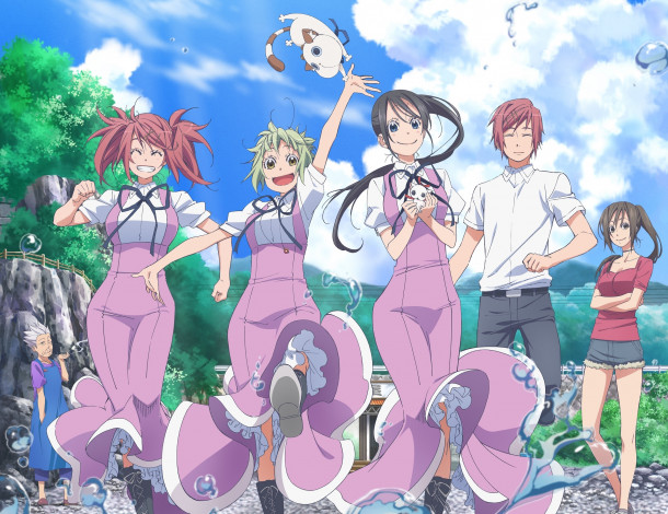 Обои картинки фото аниме, amanchu, парень, девушки