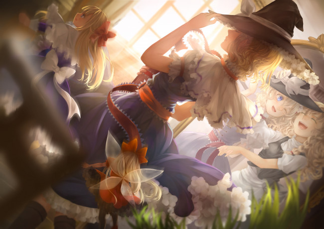 Обои картинки фото аниме, touhou, девушки