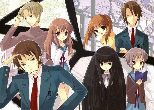 Обои картинки фото аниме, the melancholy of haruhi suzumiya, школьники