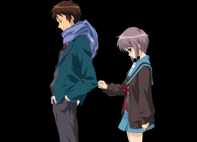 Обои картинки фото аниме, the melancholy of haruhi suzumiya, пара