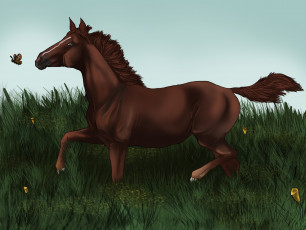 Картинка рисованное животные +лошади фон лошадь