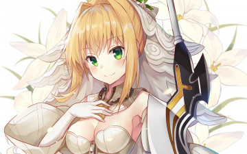 Картинка аниме fate stay+night девушка взгляд фон