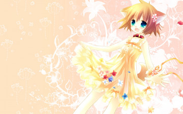 Картинка аниме животные +существа девушка фон взгляд