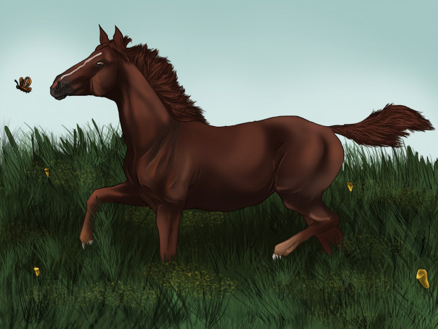 Обои картинки фото рисованное, животные,  лошади, фон, лошадь