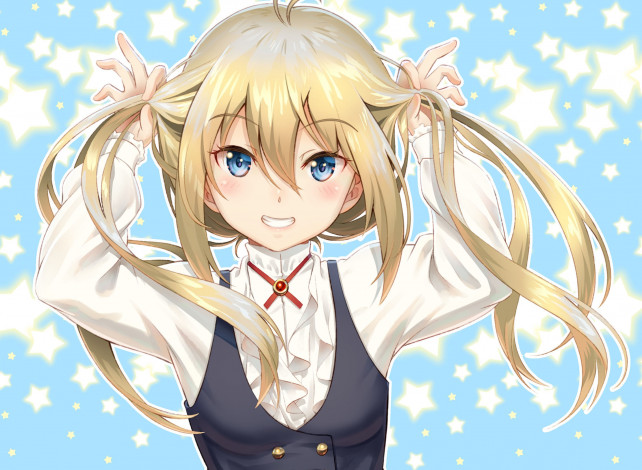 Обои картинки фото аниме, unknown,  другое, блондинка, девушка, форма, волосы