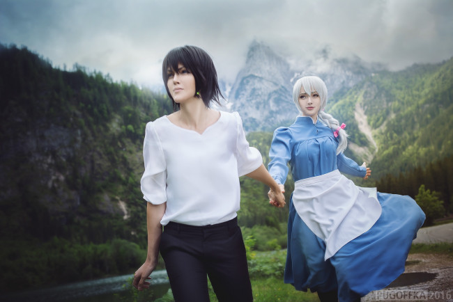 Обои картинки фото разное, cosplay , косплей, howl, no, ugoku, shiro, sophie, hatter, аниме