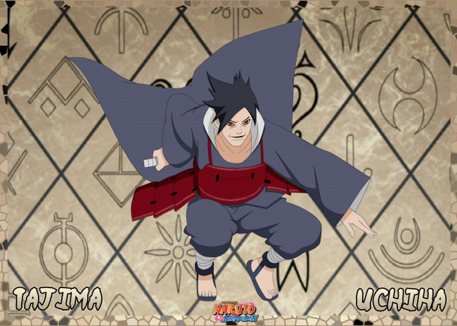 Обои картинки фото аниме, naruto, прыжок, таджима, учиха