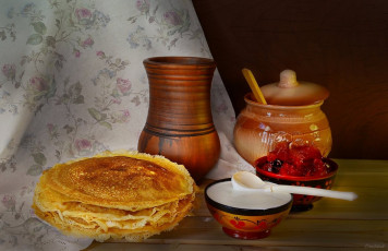 Картинка еда блины +оладьи сметана варенье