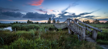 Картинка природа дороги река вечер мост