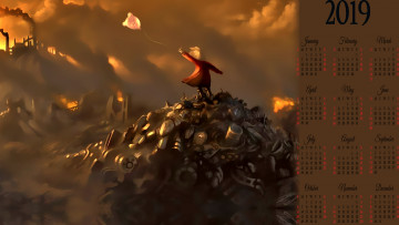 Картинка календари фэнтези calendar отходы девочка завод мусор шар ребенок