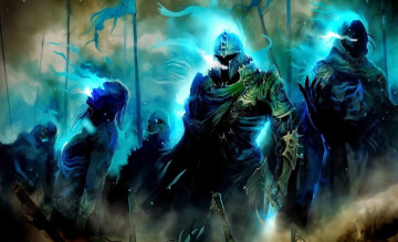 обоя видео игры, guild wars 2, рыцари, знамена, нежить, войско