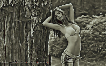 Картинка календари компьютерный+дизайн дерево девушка поза природа calendar взгляд
