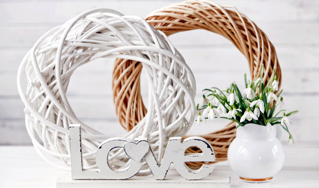 Обои картинки фото праздничные, день святого валентина,  сердечки,  любовь, букетик, надпись