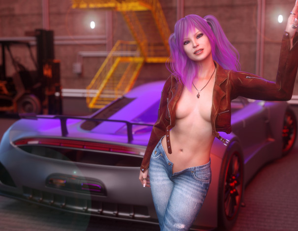 Обои картинки фото 3д графика, люди-авто, мото , people- car ,  moto, девушка, фон, взгляд, автомобиль