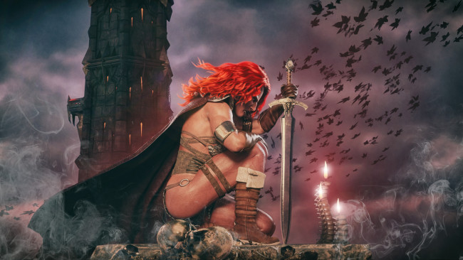 Обои картинки фото 3д графика, фантазия , fantasy, девушка, фон, башня, униформа, меч