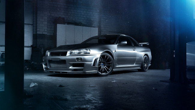 Обои картинки фото nissan skyline gt-r r34, автомобили, nissan, datsun, skyline, gtr, r34, godzilla, годзилла, japan, японская, legend, легенда