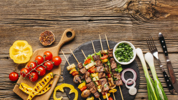 Картинка еда шашлык +барбекю помидоры перец чеснок лук