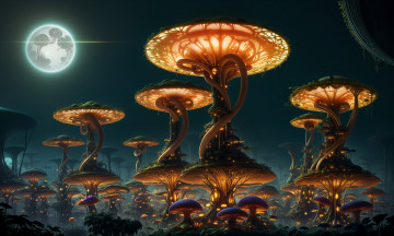 Картинка фэнтези иные+миры +иные+времена нейросети графика нейроарт ai art нейронные сети рисунки нейро искусство грибы
