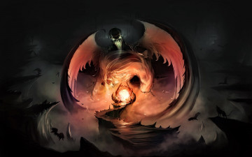 обоя видео игры, aion,  the tower of eternity, демон, мост, магия, скалы