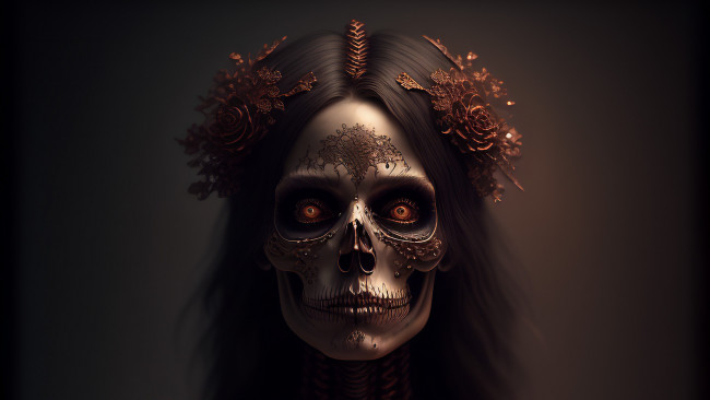 Обои картинки фото фэнтези, нежить, нейросети, графика, нейроарт, ai, art, нейронные, сети, рисунки, нейро, искусство, череп