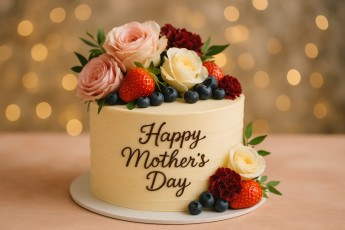 Картинка 3д+графика праздники+ holidays торт розы клубника надпись