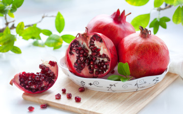 обоя еда, гранат, зерна, листья