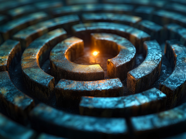 Обои картинки фото 3д графика, другое , other, камни, лабиринт, кольца, свет, свеча